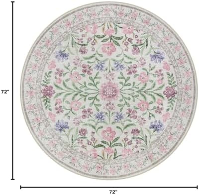 Lahome Purple 6ft Round Dorm Rug, Floral Circle Rug for Girls Bedroom - Image 2