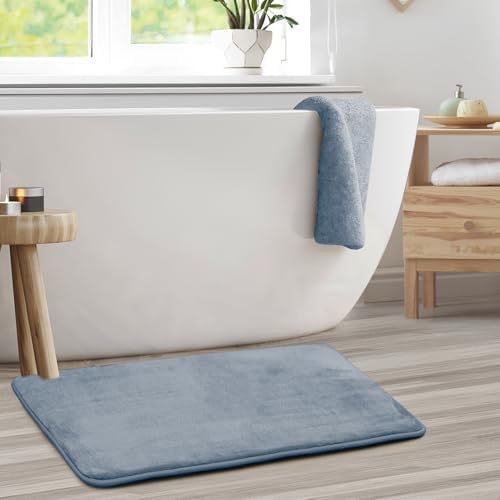 Clara Clark Bathroom Rugs, Velvet Memory Foam Bath Mat, Non-Slip Bath Rugs, Machine Wash, Dries Quickly, Ultra Soft Plush Bath Mats for Bathroom, 20 x 32, Stone Blue - Image 2