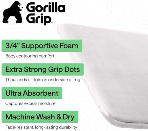 GORILLA GRIP® Memory Foam Bath Rug for Bathroom, 30x20 Light Gray - Image 2
