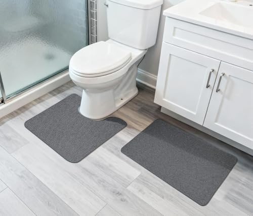 Bosap Bath Mat Set 2 Pieces,Ultra Thin Bathroom Rugs,Rubber Toilet Rugs - Image 6
