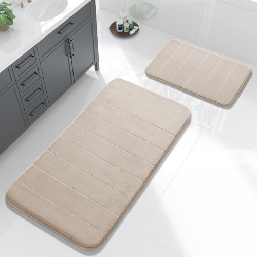 Yimobra Large Memory Foam Bathroom Mat Set, 44 x 24 & 24 x 17 in, Beige by Yimobra