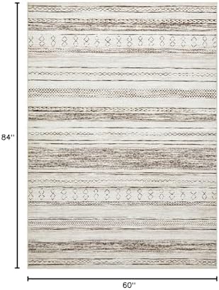 Tortania Area Rug Living Room Rugs - 5x7 Washable Large Soft Neutral Boho Moroccan Bohemian Farmhouse Rug Indoor Floor Carpet for Bedroom Under Dining Table Home Office Decor - Cream Brown - Image 2