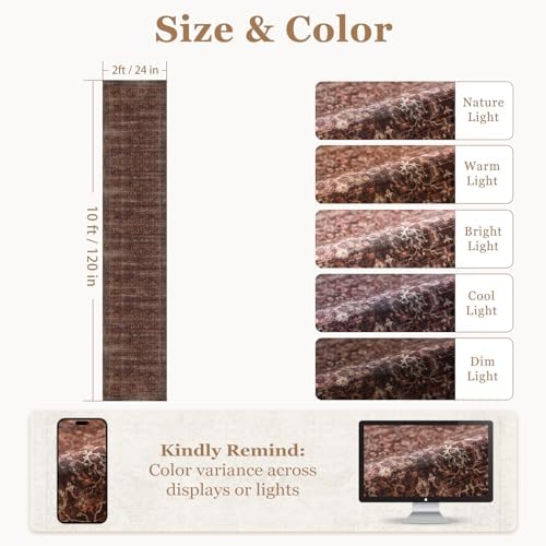 Brick Red 2x10 Rug Runners for Hallways Non Slip, Long Kitchen Runner Rugs Non Skid Washable, Vintage Famrhouse Low Pile Thin Print Carpet Runners for Entryway Corridor Mudroom Foyer - Image 2