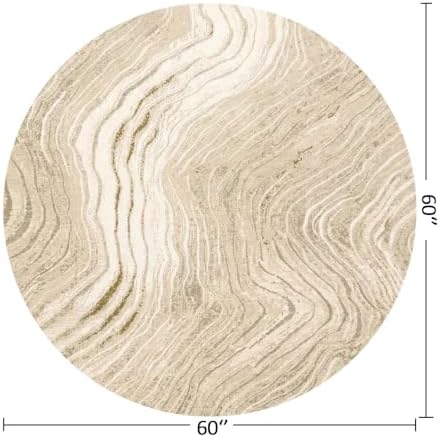 Flowing Gilded Veins 5 ft Cream Gold Round Area Rug for Bedroom - Image 2