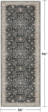 Black Washable 8ft Long Runners for Hallways, 3x8 Kitchen Runner Rug, Entryway Indoor Runner, Non Slip Boho Vintage Floor Décor for High Traffic Area - Image 2