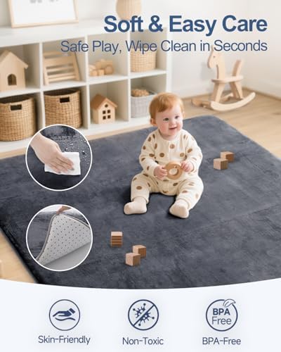 SEPARO Large Baby Play Mat for Floor,59x79 Playmat,Non-Slip Rug,Dark Grey - Image 3