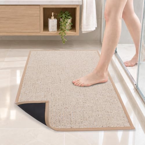 Ultra Thin Bath Mat, Thin Bathroom Rugs Fit Under Door, Non Slip Floor Mat by AOASK