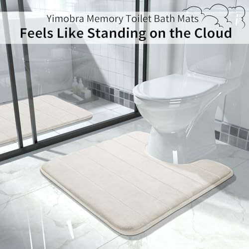 Yimobra Memory Foam Toilet Bath Mat U-Shaped, Soft and Comfortable, Super Water Absorption, Non-Slip, Thick, Machine Wash and Easier to Dry for Bathroom Commode Contour Rug, 24 X 24 Inches, Cream - Image 6