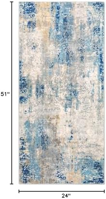 Lahome 2x4 Washable Hallway Runner Rug, Non Slip Runner Rug, Easy Clean Soft Stain Resistant Carpet for Entrance, Front Door, Door-Friendly Mat with Low Pile, 2 x 4 Blue/Ivory - Image 2