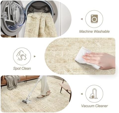 Soalmost 6x9 Area Rug for Living Room Washable Non-Slip Rugs Beige/Ivory - Image 4