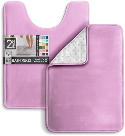 Clara Clark 2 Piece Bathroom Rugs, Velvet Memory Foam Bath Mat Set, Non-Slip Bath Rugs, Machine Wash, Dries Quickly, Ultra Soft Plush Bath Mats for Bathroom, 17 x 24 + Contour, Lavender Dream - Image 3