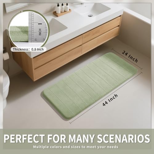 Yimobra Long Bath Mat 44"x24", Super Soft Quick Dry Memory Foam Bathroom Rug, Water Absorbent, Non Slip Backing Machine Washable for Tub Shower, Thick Comfort Support, Sage Green - Image 2