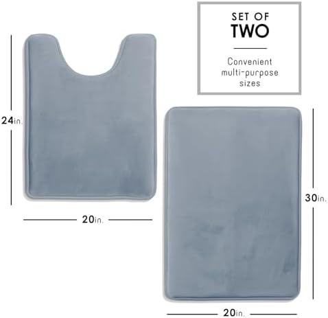 Clara Clark 2 Piece Bathroom Rugs, Velvet Memory Foam Bath Mat Set, Non-Slip Bath Rugs, Machine Wash, Dries Quickly, Ultra Soft Plush Bath Mats for Bathroom, 20 x 32 + Contour, Stone Blue - Image 2