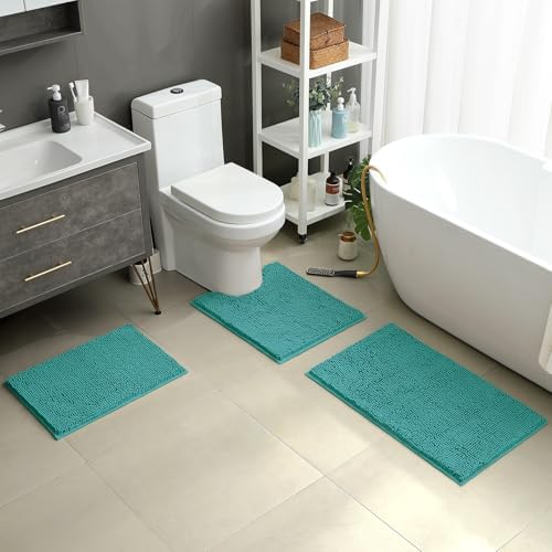 HOMEIDEAS Bathroom Rugs Set of 3, Super Soft Absorbent Chenille Bath Rugs - Image 2