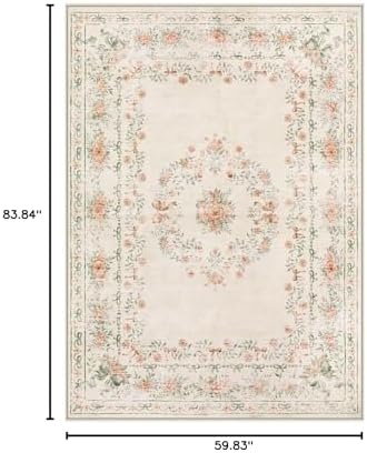 Wonnitar Floral Bow Washable Area Rug 5x7, Ultra-Thin Beige Rugs for Bedroom, Boho Non Shedding Neutral Soft Carpet for Nursey Kids Room Dorm Living Room, Beige - Image 2