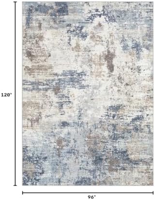 UERMEI 8x10 Area Rug Living Room Rugs - Washable Neutral Modern Abstract Soft Thin Large Rug Indoor Floor No Slip Rug Carpet for Bedroom Under Dining Table Home Office Decor - Denim Blue - Image 2