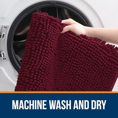OLANLY Bathroom Rugs Sets 3 Piece, 47"x20"+24"x16"+24"x20", Burgundy - Image 4