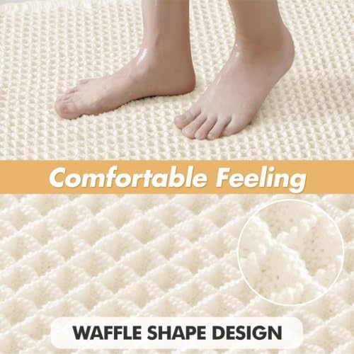 MIULEE Set of 2 Waffle Bathroom Rugs Boho Bath Mat Cream White 18x30 Inch - Image 5