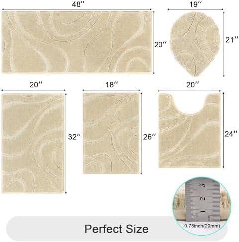 HEBE Bathroom Rugs Sets 5 Piece, Non Slip Washable Absorbent Bath Mat Set - Image 2