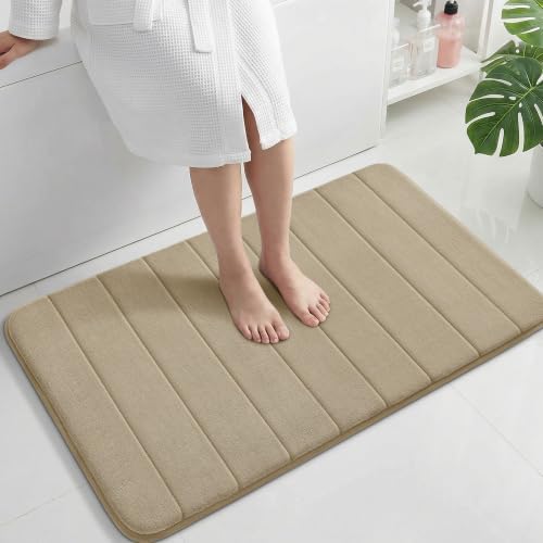 Yimobra Large Bath Mat 36"x24", Super Soft Quick Dry Memory Foam Bathroom Rug, Water Absorbent, Non Slip Backing Machine Washable for Tub Shower, Thick Comfort Support, Light Tan by Yimobra