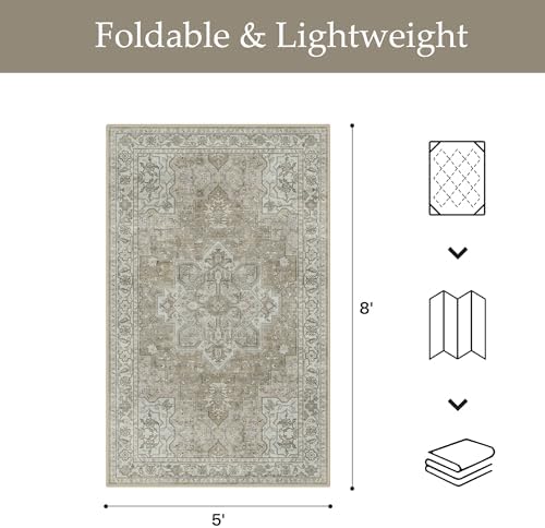 GENIMO Indoor Outdoor Rug, Washable for Patio and Deck, Cream Beige, 5x8 - Image 2