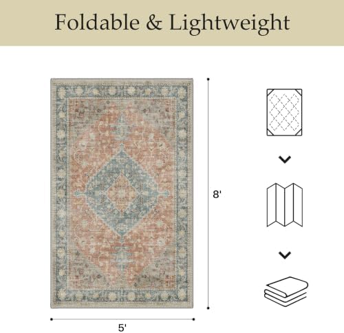 GENIMO Indoor Outdoor Rug, Washable for Patio and Deck, Aqua Coral, 5x8 - Image 2