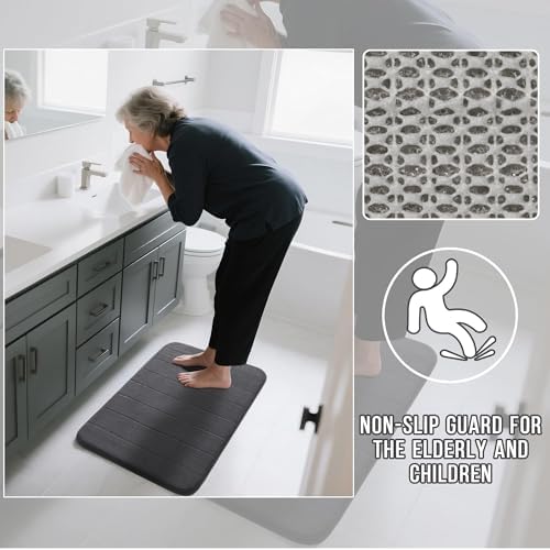 Yimobra Large Bath Mat 36"x24", Super Soft Quick Dry Memory Foam Bathroom Rug, Water Absorbent, Non Slip Backing Machine Washable for Tub Shower, Thick Comfort Support, Dark Gray - Image 5