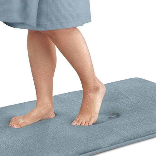Memory Foam Bath Mat Non Slip Absorbent Super Cozy Velvet Bathroom Rug Carpet (22 inches X 42 inches, Smoke Blue) by Genteele