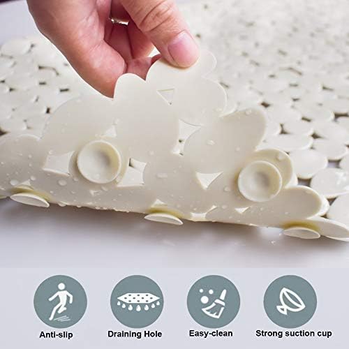 Pebble Shower Mat for Bathtub Non Slip Mat 35"X16" with Suction Cups,Beige - Image 4