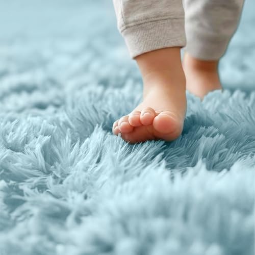 Amdrebio Light Blue Fuzzy Round Circle Area Rug 5Ft for Baby Kids Bedroom - Image 2