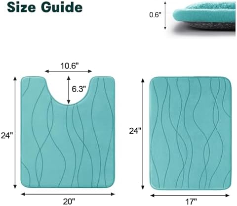 YIHOUSE Bathroom Rugs Set 2 Piece, Memory Foam Bath Mat Teal - Image 2