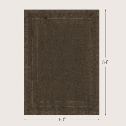 Brown Vintage Washable 5x7 Area Rug for Small Living Room, Non-Slip Low Pile Stain Resistant Rugs for Entryway & Bedroom, Modern Farmhouse Décor - Image 2