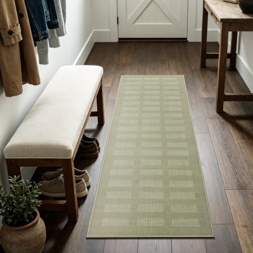 Washable Runner Rug 2x6, Neutral Taupe White Geometric Runner Rug,Stain Resistant, Non Slip Low Pile,for Kitchen Hallway Entryway Bedroom,Bathroom, Modern Minimalist Home Décor by BGASZMakeYourHomeMoreCozy