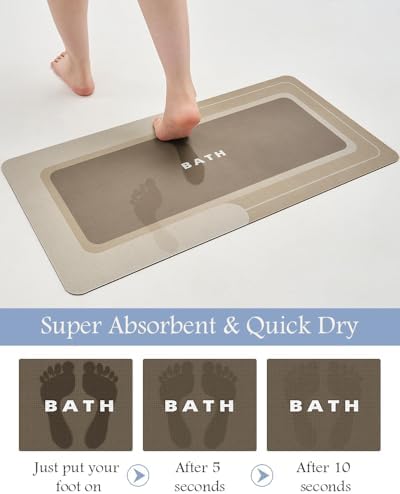 MontVoo Bath Mat-Bath Mat Rug Non Slip Super Absorbent Stain Resistant Quick Dry Thin Bathroom Rug-Bath Mats for Bathroom Floor Bathtub Vanity-Bathmat Bath Rug Easy Care-17"x35",Beige - Image 3