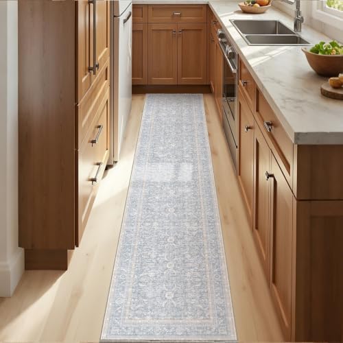 OPPODREAM Vintage Light Blue Area Rugs 2x10, Washable Rug for Living Room by OPPODREAM