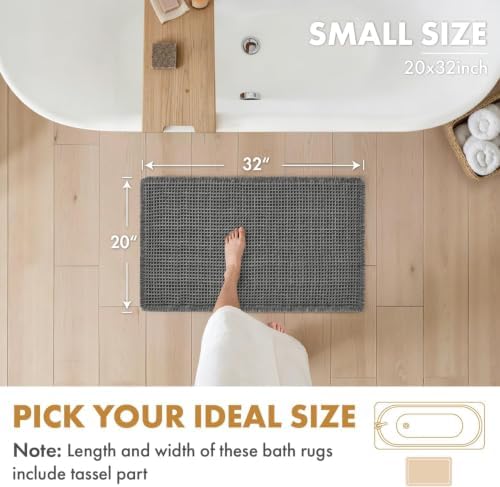 MIULEE Set of 2 Waffle Bathroom Rugs Boho Bath Mat Dark Grey 20x32 Inch - Image 2