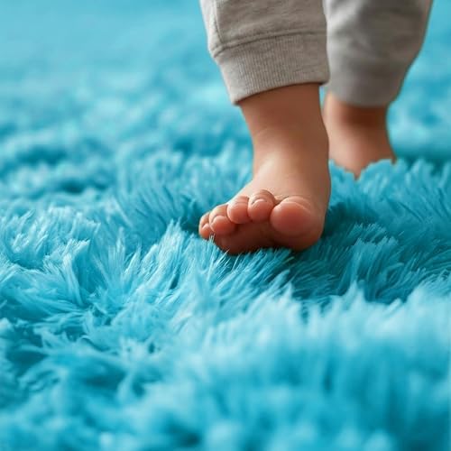 Amdrebio Blue Large Fuzzy Round Circle Area Rug 6Ft for Living Room Bedroom - Image 4