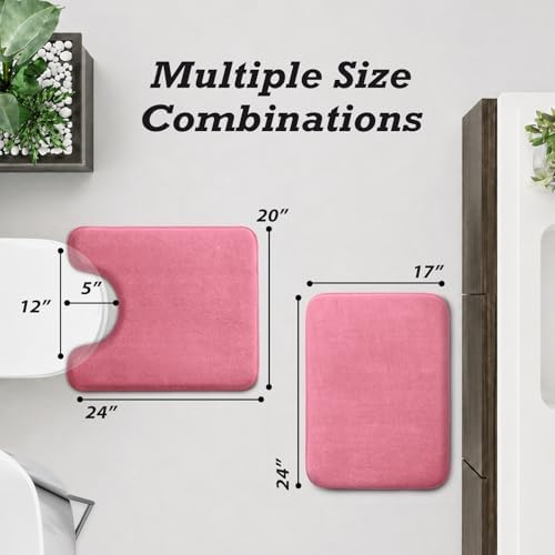 HUXMEYSON Bathroom Rugs Sets 2 Piece, Non-Slip & Quick Dry Bath Mat Set, Ultra Soft Velvet Bath Rugs for Bathroom, Toilet and Shower Floor, Pink - Image 2