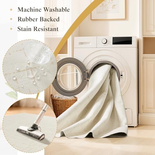 LIANLAM Washable Rug Area Rugs for Living Room - Stain Resistant Non-Slip Backing Boho Rug for Bedroom,Durable & Ultra-Thin Vintage Large Area Rug(2' x 6',White) - Image 5
