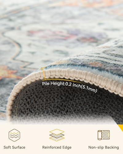 RELEANY Washable Area Rug, 3'x5', Beige/Carbon Grey/Orange - Image 3