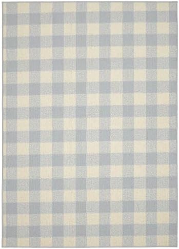 Garland Rug Country Living – Checkered Buffalo Plaid Design, Non-Slip Rubberback, Traditional 5x7 Area Rug for Living Room, Bedroom, Kitchen, Dining Room, Nursery, Soft Silver/Ivory by Garland+Rug