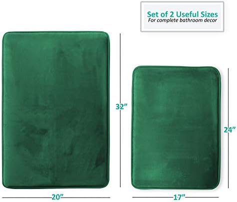 Clara Clark 2 Piece Bathroom Rugs Bath Mat Set, Velvet Memory Foam Bath Mats for Bathroom - Non-Slip, PVC Backing Bath Rugs, Washable - Dries Quickly, Hunter Green - Image 3