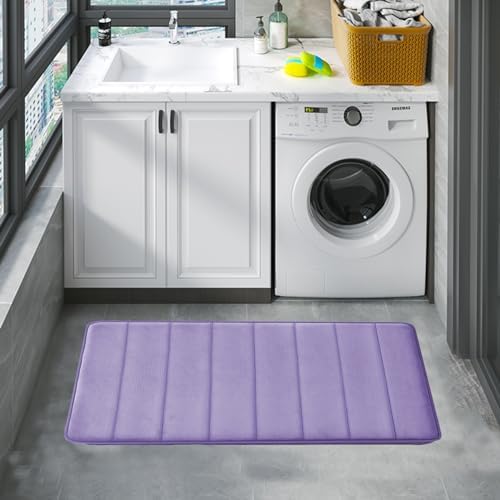 RUN HELIX Lavender Bathroom Rug Set 3 Pieces Ultra Soft, Striped Non Slip Memory Foam Toilet Mat, Absorbent Plush Shaggy Bath Mats for Bathroom, Bedroom, Kitchen - Image 2