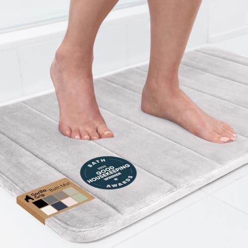 GORILLA GRIP Absorbent Memory Foam Bath and Shower Mat, 42x24 Light Gray by GorillaGrip
