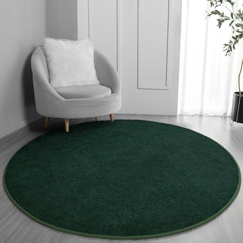 FlyDOIT Round Area Rugs for Bedroom Living Room, 5x5 Dark Green Super Soft Comfy Thickened Memory-Foam Indoor Circle Carpet, Modern Aesthetic Minimalist Carpet for Boys Girls Adults Nursery Home Décor by FlyDOIT