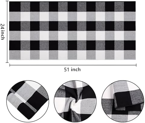 Buffalo Plaid Outdoor Rug 24"x51" Fall Black and White Front Porch Mat - Image 2