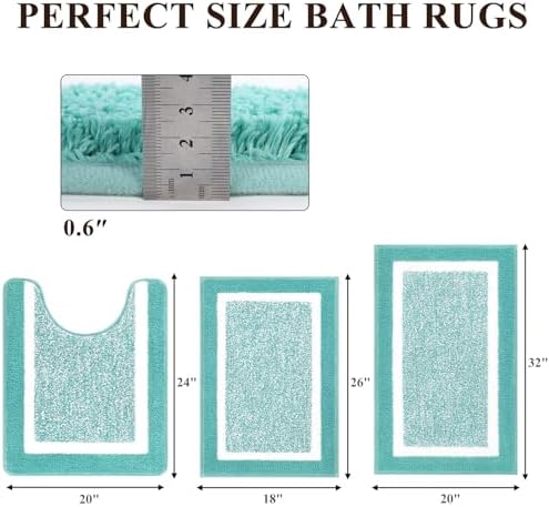 Pauwer 3 Piece Bathroom Rug Set, Non Slip Washable Bath Mat, Teal - Image 2
