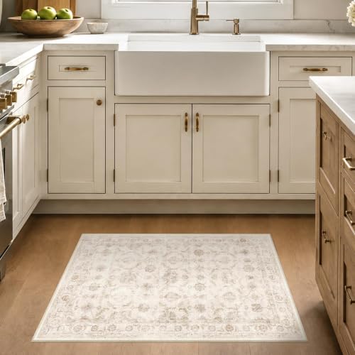 Washable 2x3 Entryway Area Rug Non-Slip Distressed Beige Throw Carpet - Image 4