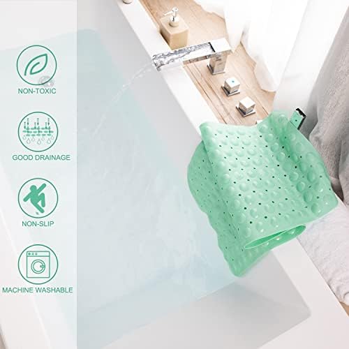 TEESHLY Bath Tub and Shower Mats, Non-Slip 39 x 16 Inch Extra Long Bathtub Mat, Machine Washable BathMat with Drain Holes, Suction Cups for Bathroom (Opaque Pale Green) - Image 5
