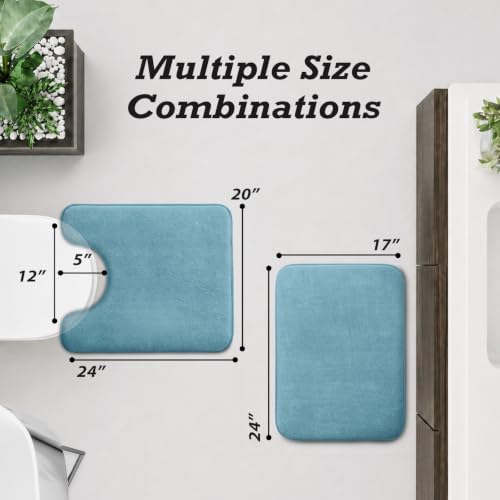 HUXMEYSON Bathroom Rugs Sets 2 Piece, Non-Slip & Quick Dry Bath Mat Set, Ultra Soft Velvet Bath Rugs for Bathroom, Toilet and Shower Floor, Lake Blue - Image 2